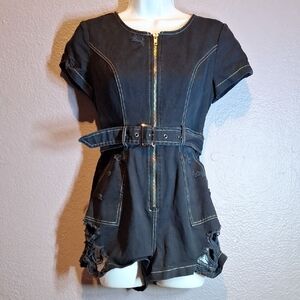 Carmar Black Short Sleeve Denim Top with Belt